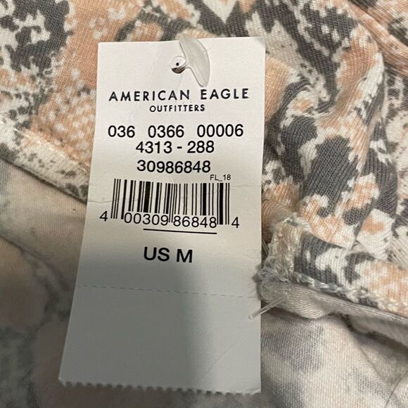 American Eagle Snakeskin Print Halter Top Pink White Gray Cropped V-Neck M - Picture 6 of 11